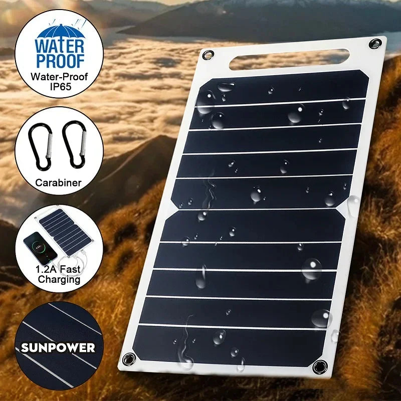 Painel solar com USB à prova d'água para caminhadas ao ar livre e acampamento bateria portátil para celular carregador de bateria painel de carregamento 6,8 V - 30 W