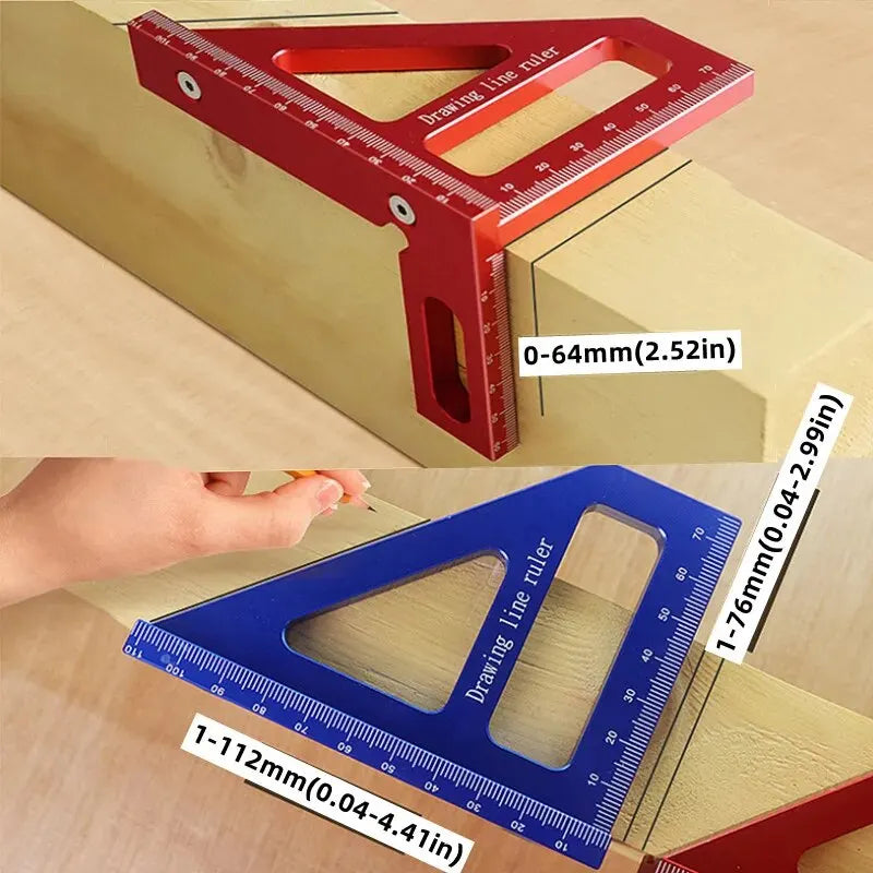 Gabarito quadrado transferidor de alumínio mitra triângulo régua 3d Multi ângulo 45/90 graus e régua de medição