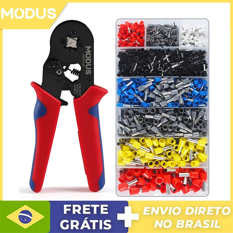 Alicate de Crimpagem e 1200pcs Terminais de 0,25-10 mm HSC8 6-4A