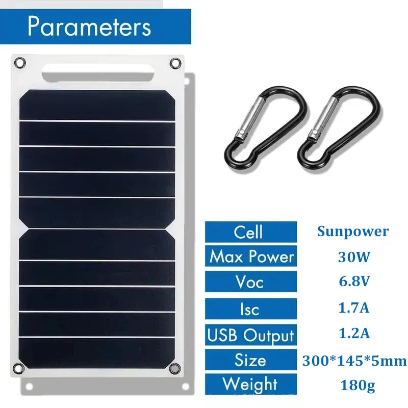 Painel solar com USB à prova d'água para caminhadas ao ar livre e acampamento bateria portátil para celular carregador de bateria painel de carregamento 6,8 V - 30 W