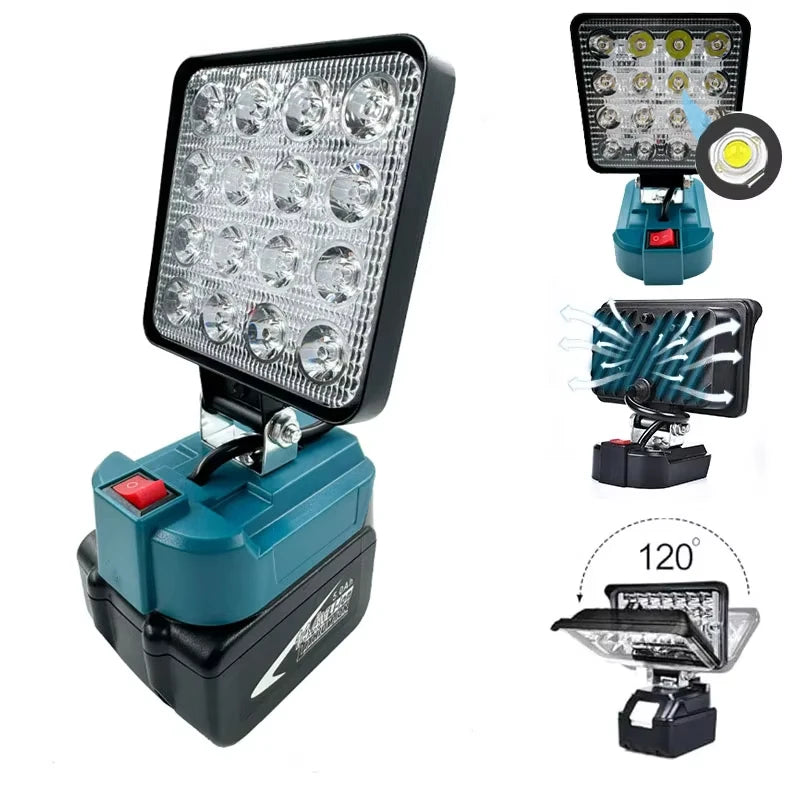 Luz de LED sem fio de 4 polegadas para Makita 14,4 V-18 V Lanterna externa de iluminação de emergência