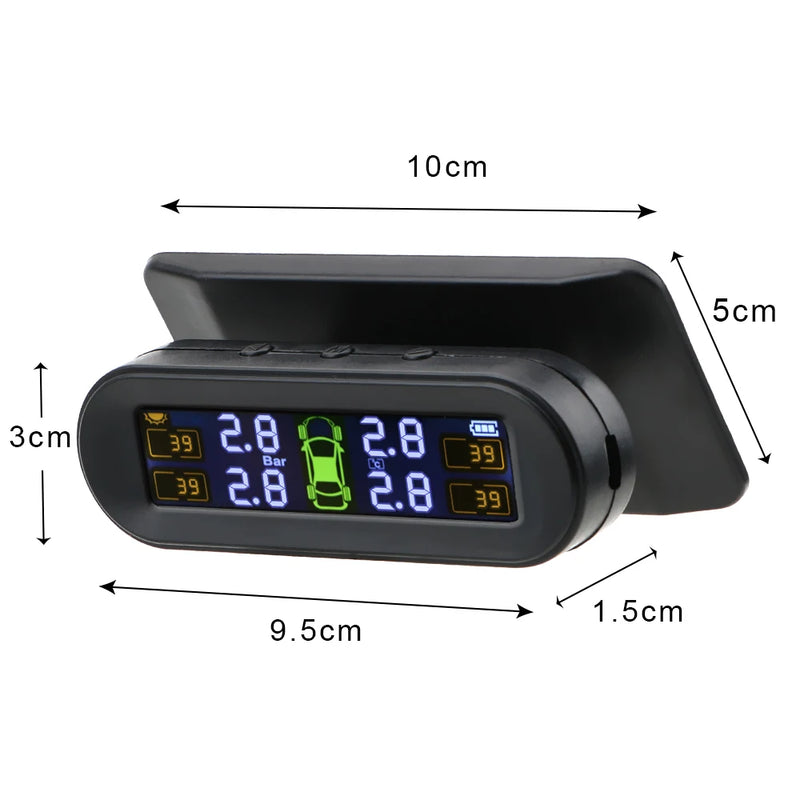 Sistema de monitoramento de pressão dos pneus Aviso de temperatura Combustível Economize com 4 sensores externos Solar TPMS Monitor de pressão dos pneus do carro